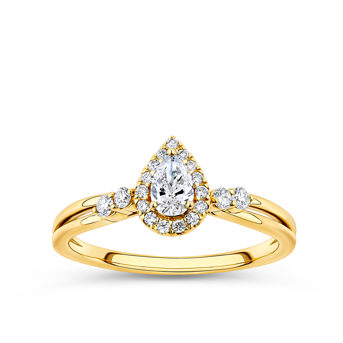Everlasting Promise 0.50ct TW Lab Grown Diamond Pear Cut with Asymmetrical Side Accent Ring Set in 9ct Yellow Gold