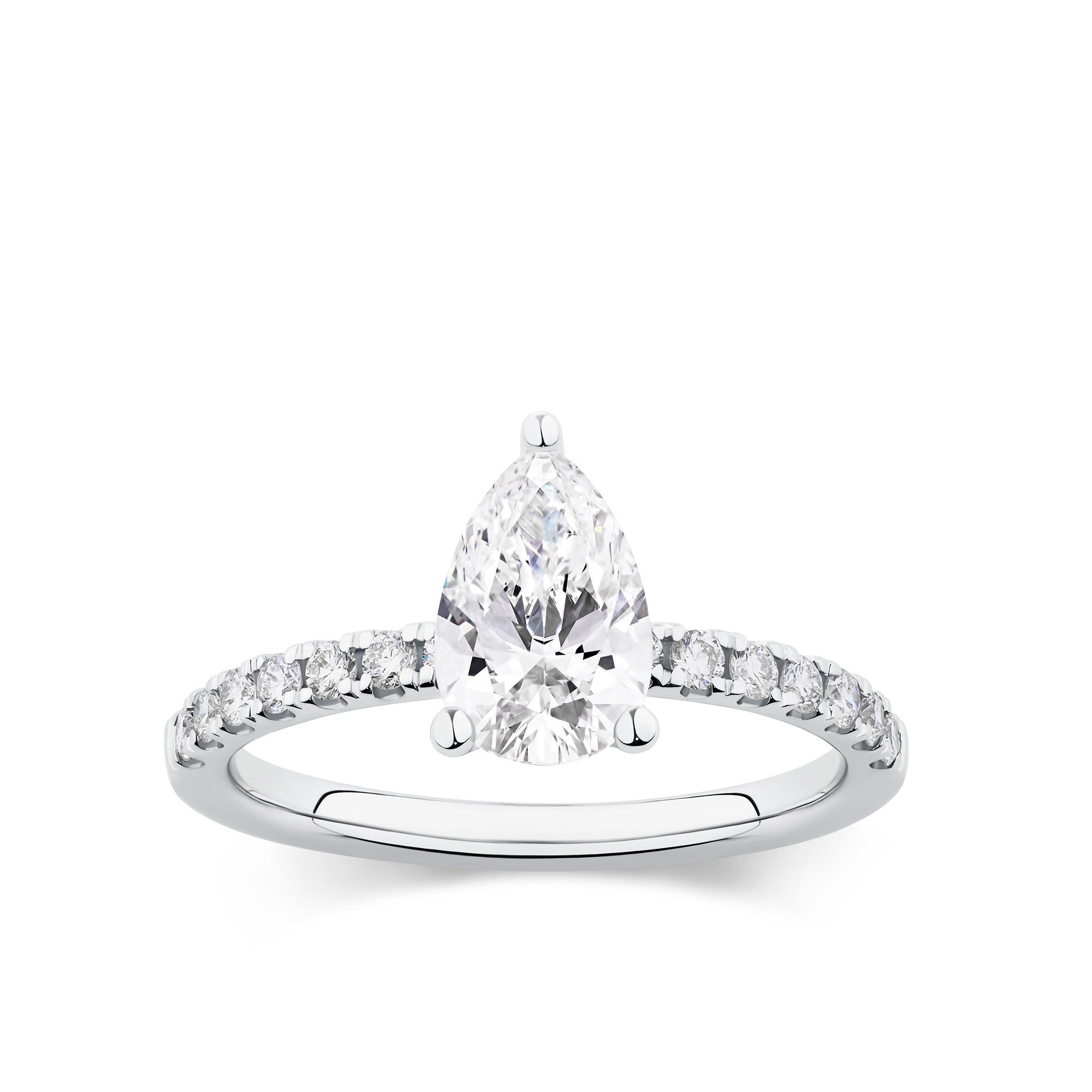 Everlasting 1.58ct TW Pear Lab-Grown Diamond Solitaire Pave Band Engagement Ring in 18ct White Gold