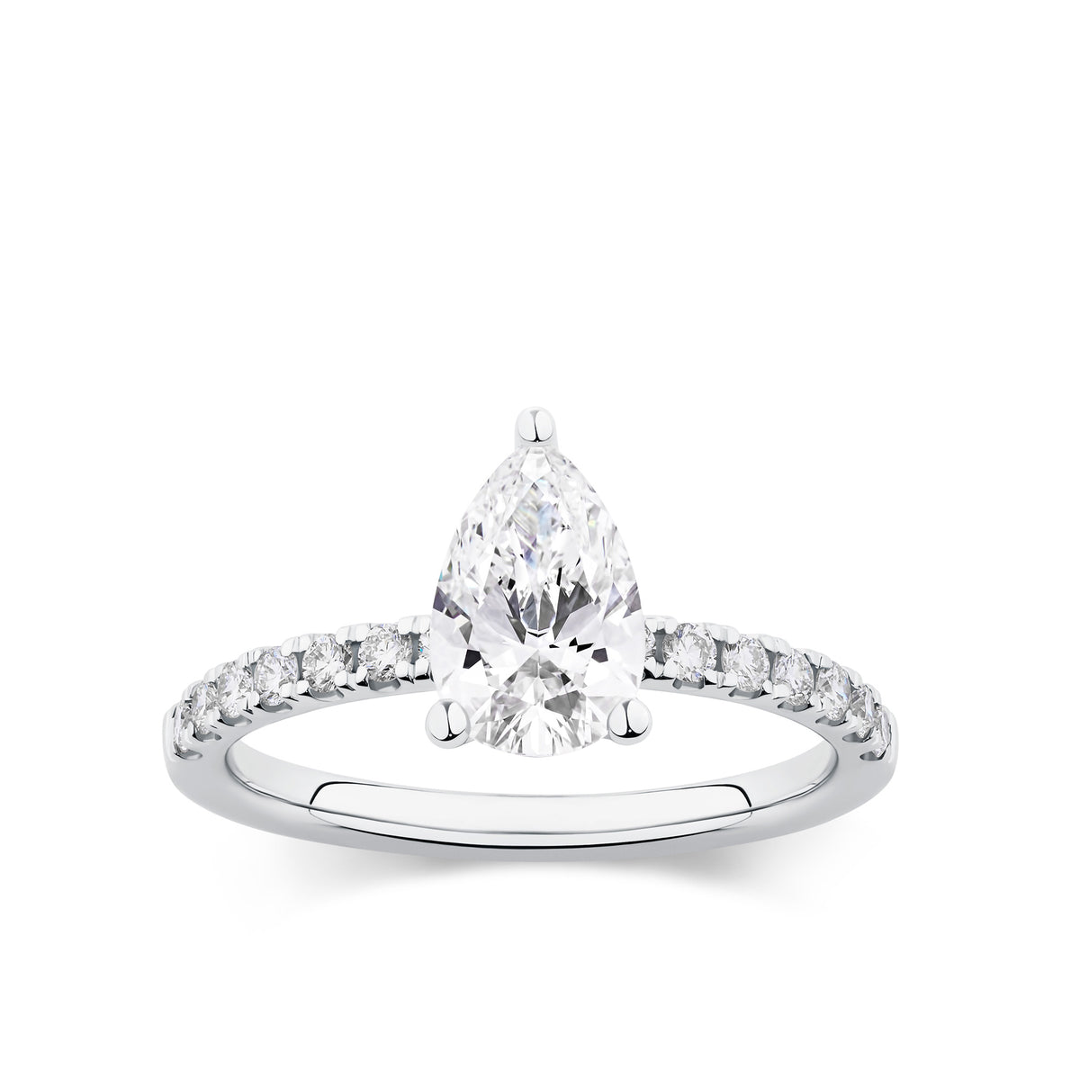Everlasting 1.58ct TW Pear Lab-Grown Diamond Solitaire Pave Band Engagement Ring in 18ct White Gold