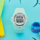 Casio BABY-G BG169U-3D digital watch with green resin band, compact round case, and shock-resistant sporty design.