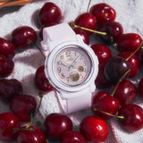 The Casio Baby-G BGA290SA-6A shows its ultra-slim 10.1mm profile with pale purple resin case, glossy vapour deposition bezel ring, and crown positioned on the case side.