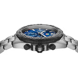 TAG Heuer Formula 1 Chronograph CAZ101AV.BA0842 photographed from a side profile, showing the case thickness and black PVD-coated crown. The steel bracelet and tachymeter bezel are visible together in frame.