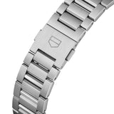 TAG Heuer Carrera Chronograph CBN2A1AA.BA0643 photographed in close-up focusing on the steel bracelet's polished and brushed link detailing. The case is partially visible at the top of the frame, connecting to the bracelet via the lugs.