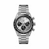 TAG Heuer Carrera Chronograph Sport CDB2113.BA0054 shown face-on with its silver Panda dial and black azuré counters fully visible. The H-shaped steel bracelet is displayed straight down, showing its fine-brushed and polished link pattern.