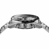 TAG Heuer Carrera Chronograph Sport CDB2113.BA0054 photographed from a side profile, showing the case thickness and steel crown. The steel bracelet and black ceramic bezel are visible together in frame.
