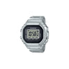 Front-on view of the Casio Ring Watch Digital 25mm Watch CRW001-1D, in a stainless steel finish with a digital LCD display. The octagonal bezel shape and dimpled band texture echo Casio's classic G-SHOCK design in miniature.