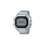 Front-on view of the Casio Ring Watch Digital 25mm Watch CRW001-1D, in a stainless steel finish with a digital LCD display. The octagonal bezel shape and dimpled band texture echo Casio's classic G-SHOCK design in miniature.