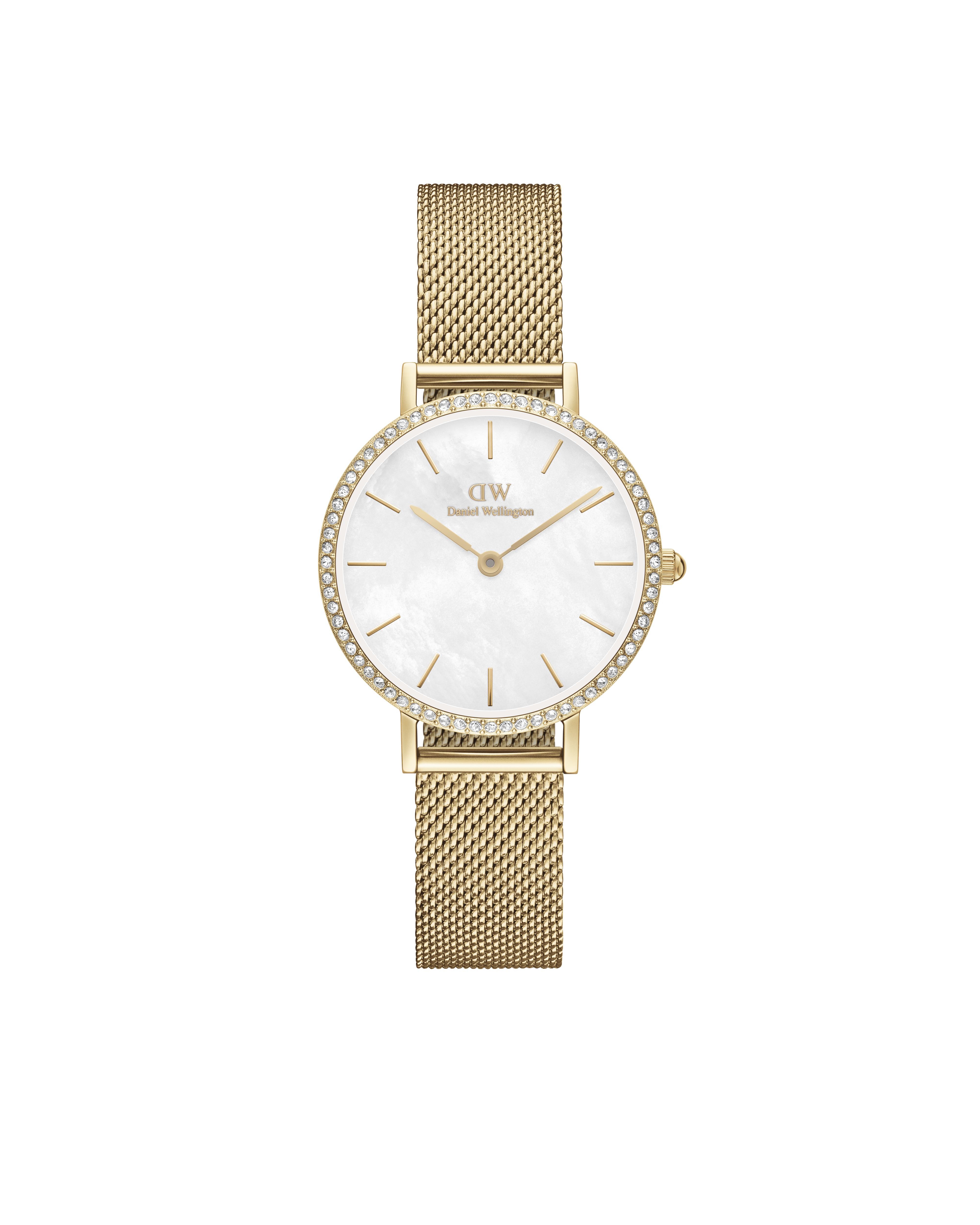 Daniel Wellington Petite 28 Bezel Mesh White Mother of Pearl Gold Watch