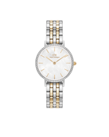 Daniel Wellington Petite 28 Bezel 5-Link White Mother of Pearl Two-Tone Gold & Silver Watch