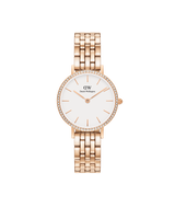 Daniel Wellington Petite 28 Bezel 5-Link White & Rose Gold Watch