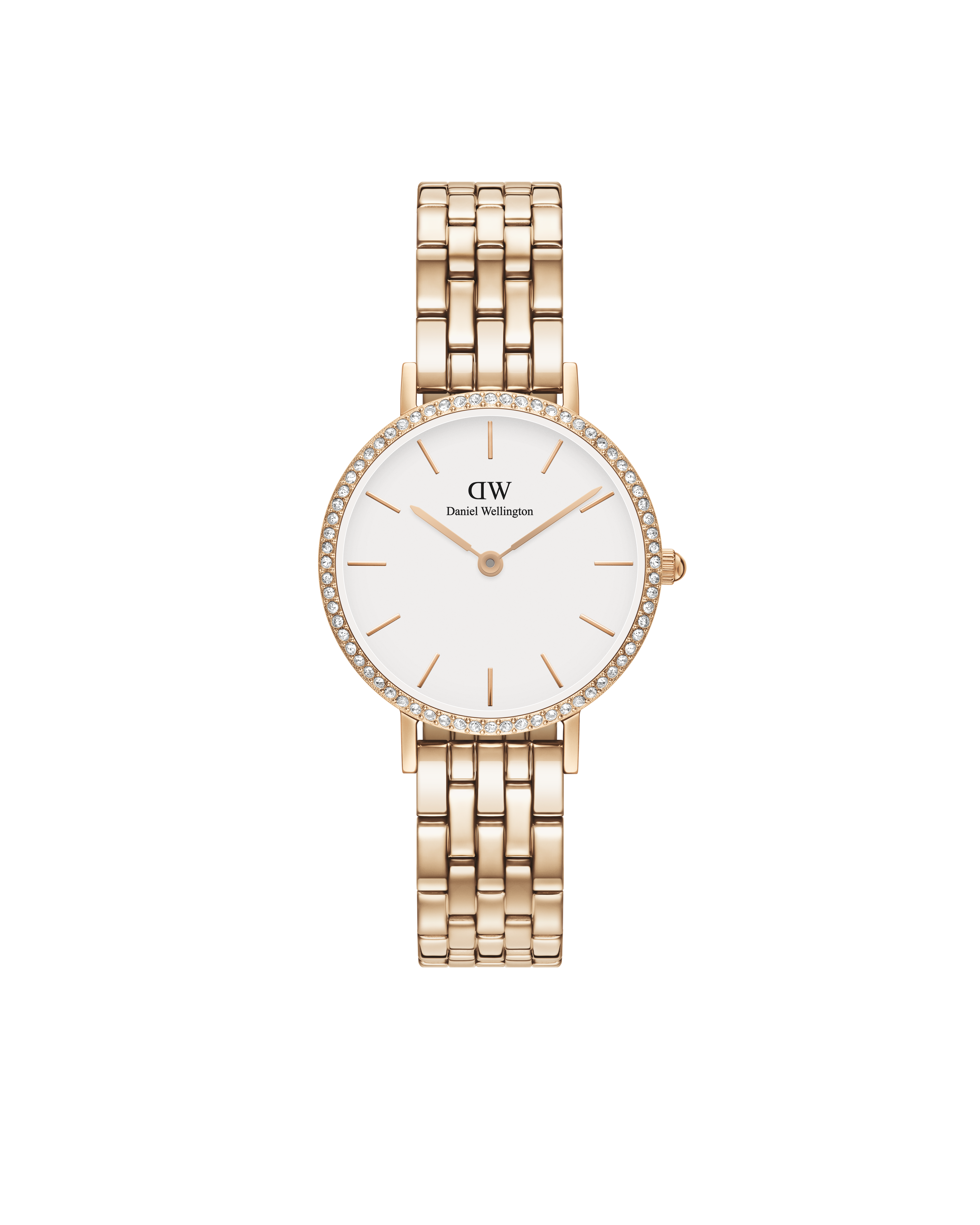Daniel Wellington Petite 28 Bezel 5-Link White & Rose Gold Watch