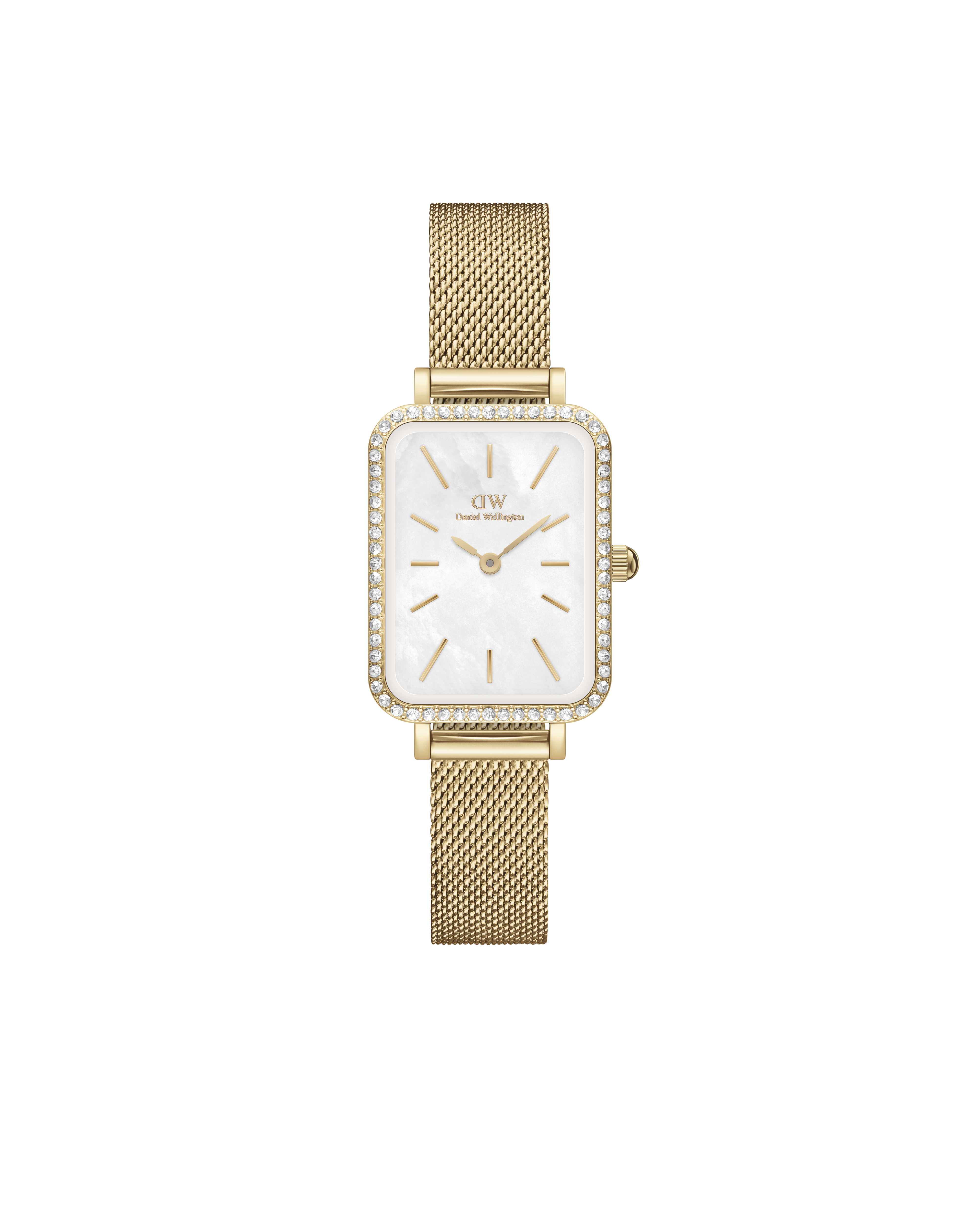 Daniel Wellington Quadro 20x26 Bezel Mesh White Mother of Pearl Gold Watch