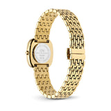 Back of the case on the Daniel Wellington Corta Grain-Link Women’s 24mm Quartz Watch DW00100993, showing the gold-tone stainless steel case back. The grain-link bracelet is visible on either side of the case.