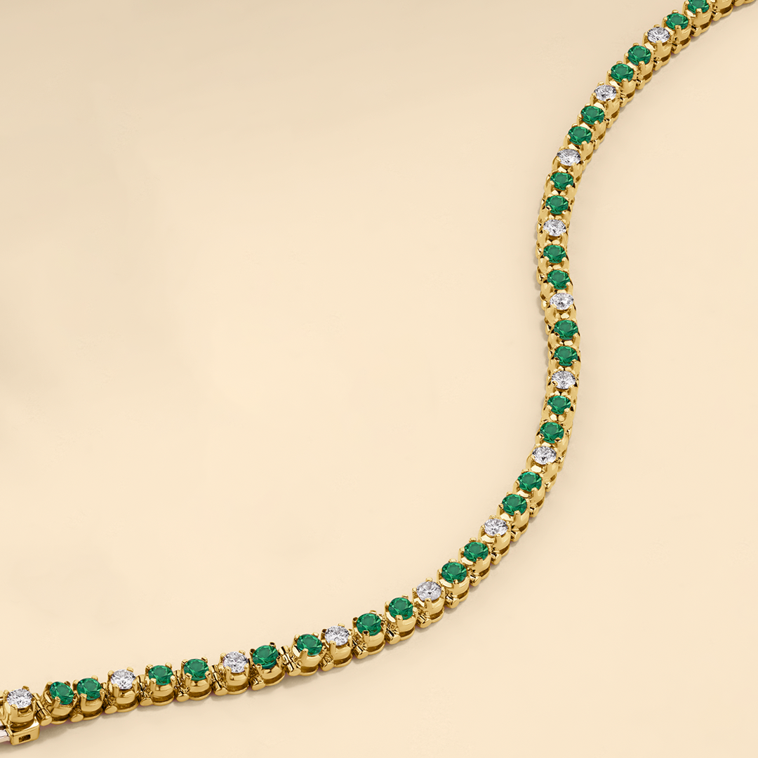 Emerald & Diamond Tennis Bracelet in 9ct Yellow Gold