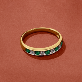 Created Emerald & Diamond Ring in 9ct Yellow Gold