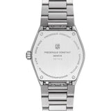 Frederique Constant Highlife Women's 31mm Quartz Stainless Steel Watch FC-240LND2NH26B shown from the back, featuring the screwed stainless steel case back that houses the FC-240 quartz movement. The construction supports the watch's 50m water resistance rating.