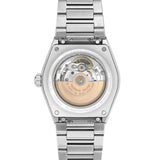Frederique Constant Men's 41mm Stainless Steel Automatic Watch FC-310N4NH6B shown from the back, featuring the exhibition case back that reveals the FC-310 automatic movement. The see-through window highlights the 38-hour power reserve mechanism.