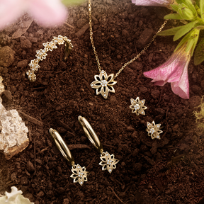 Helia™ Diamond Flower Huggie Hoop Earrings in 9ct Recycled Gold