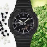 The Casio G-Shock Analogue Digital Men's Watch GA2100LXB-1A reveals the fine anti-reflective textured dial surface, slim extended hands, and individually redesigned silver vapour-deposited hour markers in close detail.