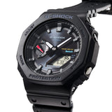 Casio G-SHOCK GAB2100-1A analogue digital watch with black bio-based resin band, octagonal bezel, solar power, and Bluetooth connectivity.