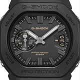 Close-up of the dial on the Casio G-SHOCK 2500 Series Quartz Men’s Watch GAC2500-1A, 46.7mm case. The small seconds subdial, date window and parallel-line hands are shown in detail.