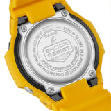 Back of the yellow resin strap on the Casio G-SHOCK 2500 Series Quartz Men’s Watch GAC2500-9A, 46.7mm case. The bio-based resin strap and case back are shown.