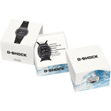 Casio G-LIDE GBXH5600-1D Black Digital Watch packaging and included accessories laid out flat. Box contents include the watch, warranty card, and instruction manual as supplied by Casio.