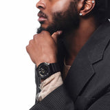 Worn on the wrist, the Casio G-Shock Analogue Digital Men's Watch GM2100LXB-1A9 demonstrates the elevated presence of the LUXE BLACK metal bezel with gold accents — suited to smart-casual through to formal occasions.