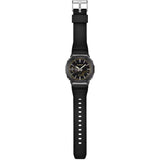 The Casio G-Shock Analogue Digital Men's Watch GM2100LXB-1A9 is fitted with a black bio-based resin band with standard buckle clasp, fitting wrists from 145mm to 215mm, with the solid case back confirming shock-resistant and 200-metre water-resistant construction.
