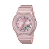 Casio G-Shock GMAP2100ST-4AD front view, featuring the compact 46mm x 40.2mm x 11.2mm octagonal bio-based resin case and band in pearlescent polarised pink with matte finish — shifting softly with the viewing angle — metallic pink vapour deposition dial, minimalist analogue-digital face without inset sub-dial, and hand shift feature.