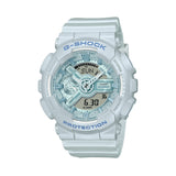 Casio G-SHOCK GMA-S110ST-2 analogue digital watch with blue resin band, metallic dial accents, and shock-resistant oversized design.