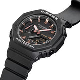 Casio G-SHOCK GMA-S2100-1A analogue digital watch with black resin band, octagonal bezel, and slim shock-resistant design.