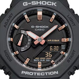 Casio G-SHOCK GMA-S2100-1A analogue digital watch with black resin band, octagonal bezel, and slim shock-resistant design.