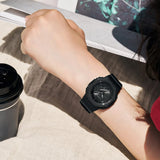 The Casio G-SHOCK Analogue Digital Women's Watch GMA-P2110B-1A, 40.5mm case, worn on the wrist to show scale and fit. The compact all-black design suits smaller wrists for everyday wear.