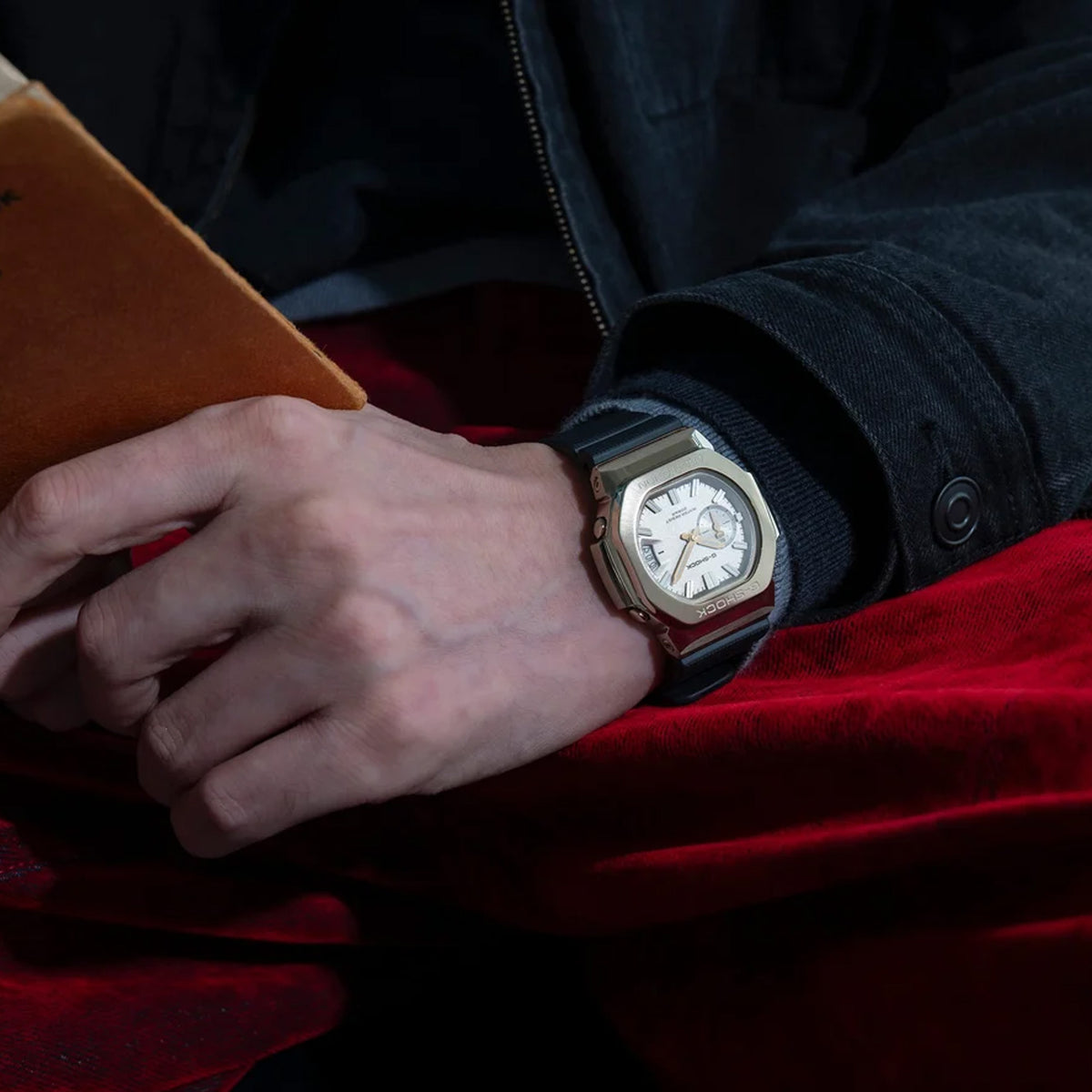 The Casio G-SHOCK 2500 Series Quartz Men’s Watch GMC2500G-9A, 46.7mm case, worn on the wrist. The gold-tone bezel and gold dial show the scale and fit.