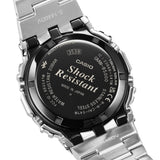 Back of the stainless steel band on the Casio G-SHOCK Full Metal GMW-B5000D-2 Men's Digital Watch, 49mm case. The dimpled metal band links and one-touch three-fold clasp are shown in detail.