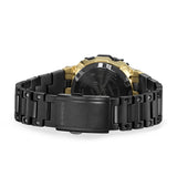The Casio G-Shock Digital Watch GMWBZ5000BD-1D is fitted with a solid black ion-plated stainless steel bracelet with one-push three-fold clasp, with the black IP screw-lock case back — the same screw-lock as the very first G-Shock — confirming shock-resistant and 200-metre water-resistant construction.