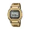 Front-on view of the Casio G-SHOCK Full Metal GMW-B5000GD-9 Men's Digital Watch, 49mm case, in gold-tone stainless steel with a black digital dial. The square full-metal case and digital display are clearly visible from this straight-on angle.