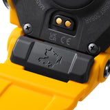 Casio G-Shock Rangeman GPRH1000-9D watch rear view showing the bio-based resin case back with Rangeman and Master of G branding, engraved Rangeman wildcat silhouette on the band piece, confirming mud-resistant, shock-resistant, and 200-metre water-resistant construction.