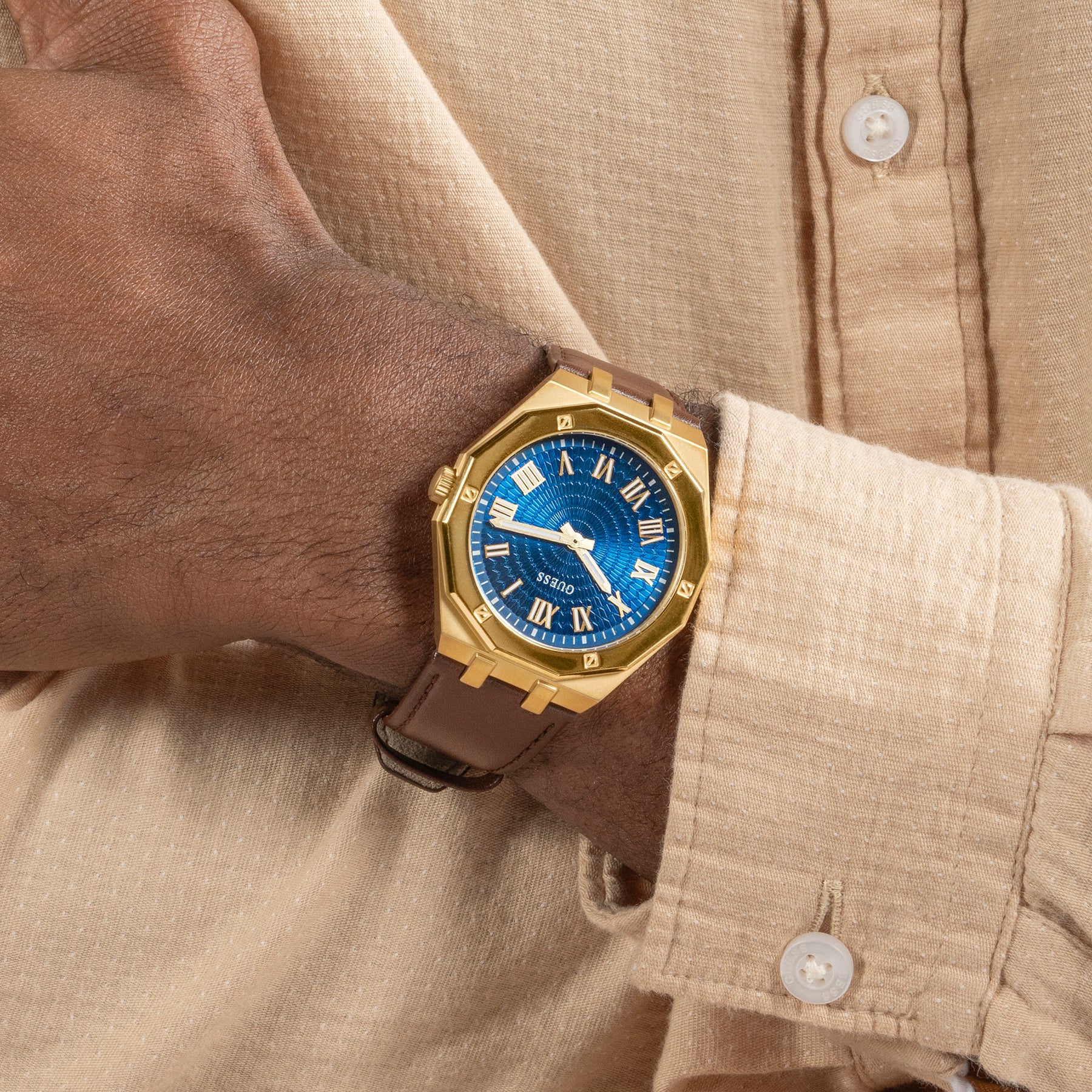 Guess Men's 42mm Brown Gold Tone Quartz Watch GW0663G2