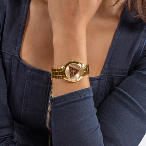 Guess Women's 34mm Gold Tri Plaque Quartz Watch GW0675L2