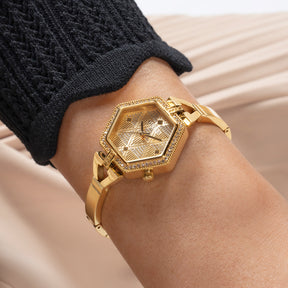 Guess Women's 28mm Gold Audrey Glitz Hexagonal Quartz Watch GW0680L2