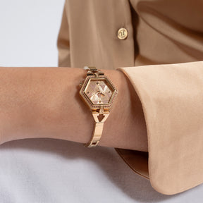 Guess Women's 28mm Rose Gold Audrey Glitz Hexagonal Quartz Watch GW0680L3