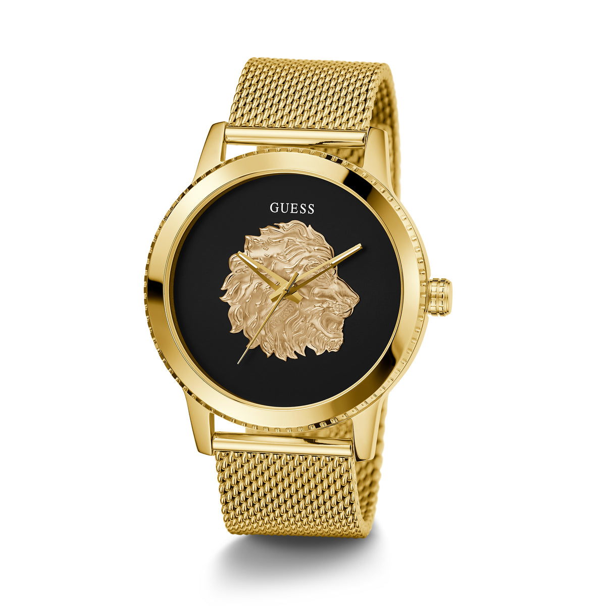 Guess Men's 44mm Gold Monarch Black Lion Quartz Watch GW0702G1