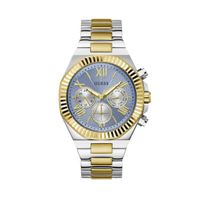 Guess Men's 44mm Silver and Gold Equity Blue Quartz Watch GW0703G3