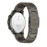 The reverse of the bracelet shows the black PVD link construction, matching the case finish for a cohesive, all-black look.
