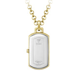 The reverse of the pendant shows the polished gold-tone case back, attached to the substantial linked chain. The gold-tone finish carries through from the case to every link.