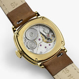 Hamilton American Classic Cushion Mechanical Women’s 30mm Watch H36119520 features an exhibition case back that reveals the H-42 hand-wound movement. The see-through back shows the mechanical detail inside the case.