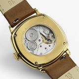 Hamilton American Classic Cushion Mechanical Unisex 34mm Watch H36139520 features an exhibition case back that reveals the H-42 hand-wound movement. The see-through back shows the mechanical detail behind the 57-hour power reserve.