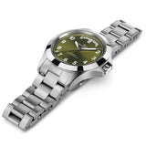 Hamilton Khaki Field King Day-Date H64475160 40mm automatic watch with khaki green sunray dial and stainless steel bracelet